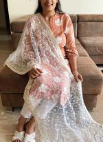 Net White Party Wear Embroidery Work Dupatta